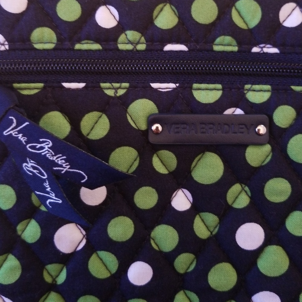 Vera Bradley Crossbody Navy with White and Green Polkadots Purse - Picture 2 of 6